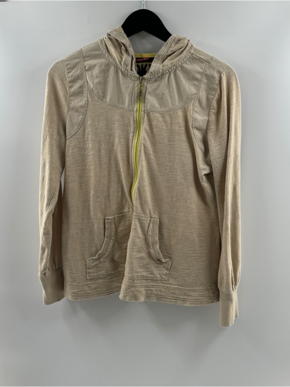 DKNY Active Beige Zip Up Jacket with Neon Trim – Women’s Large